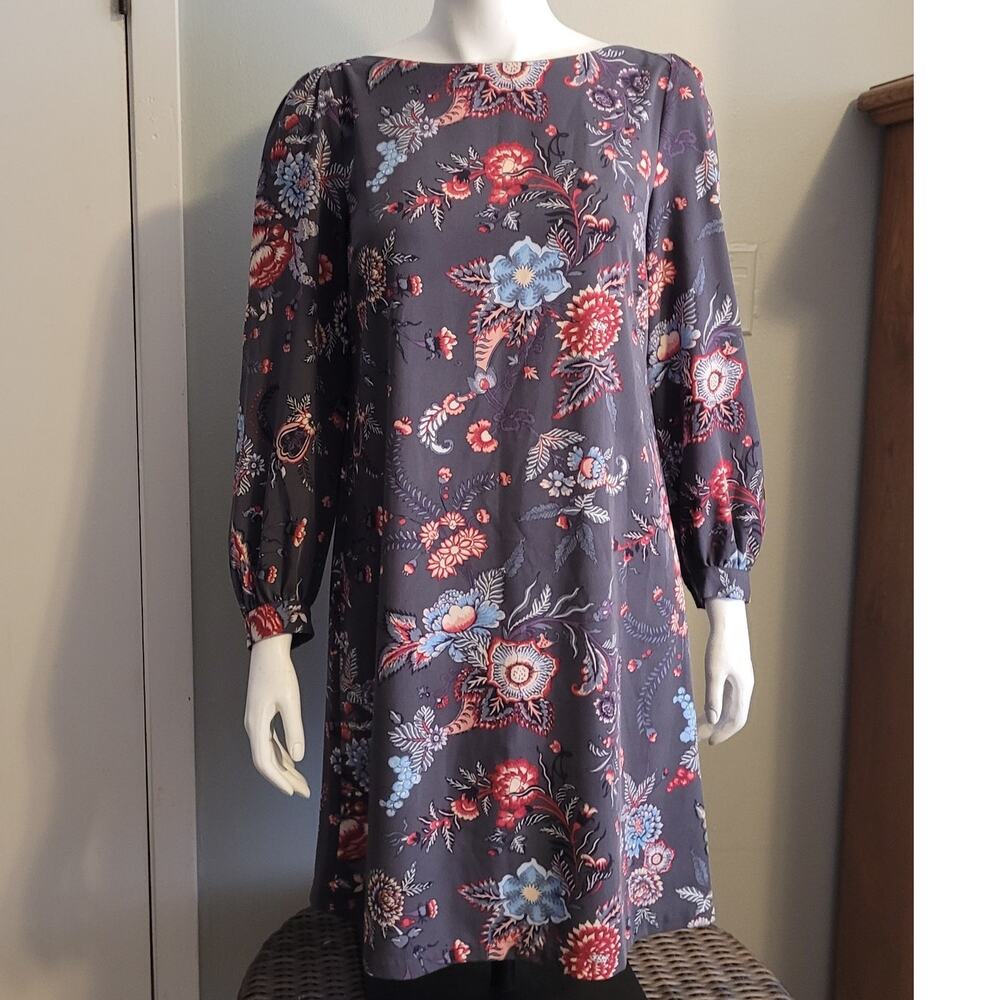 Loft Floral Shift Dress Sz 6 Long Sleeve Stretch Crepe Fall Quietlux Minimalist